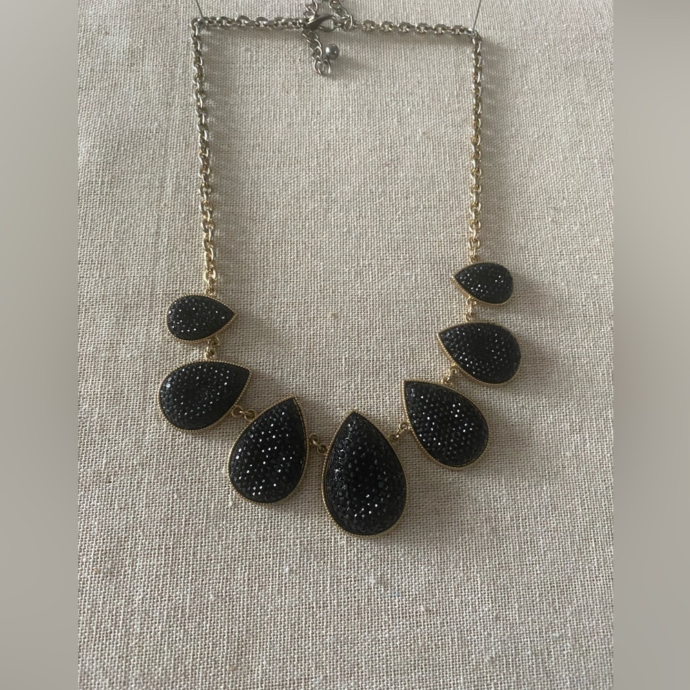 H&M Midnight Pavé Teardrop Statement Necklace - Gilded Gold Tone